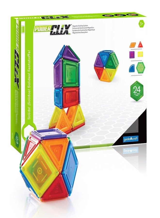 Guidecraft PowerClix Solids Magnetic Building Blocks Set, 24 Piece Magnetic Tiles, Stem Educational Construction Toy - Image 1